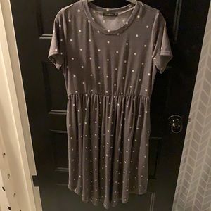Grey with white polka dot dress
